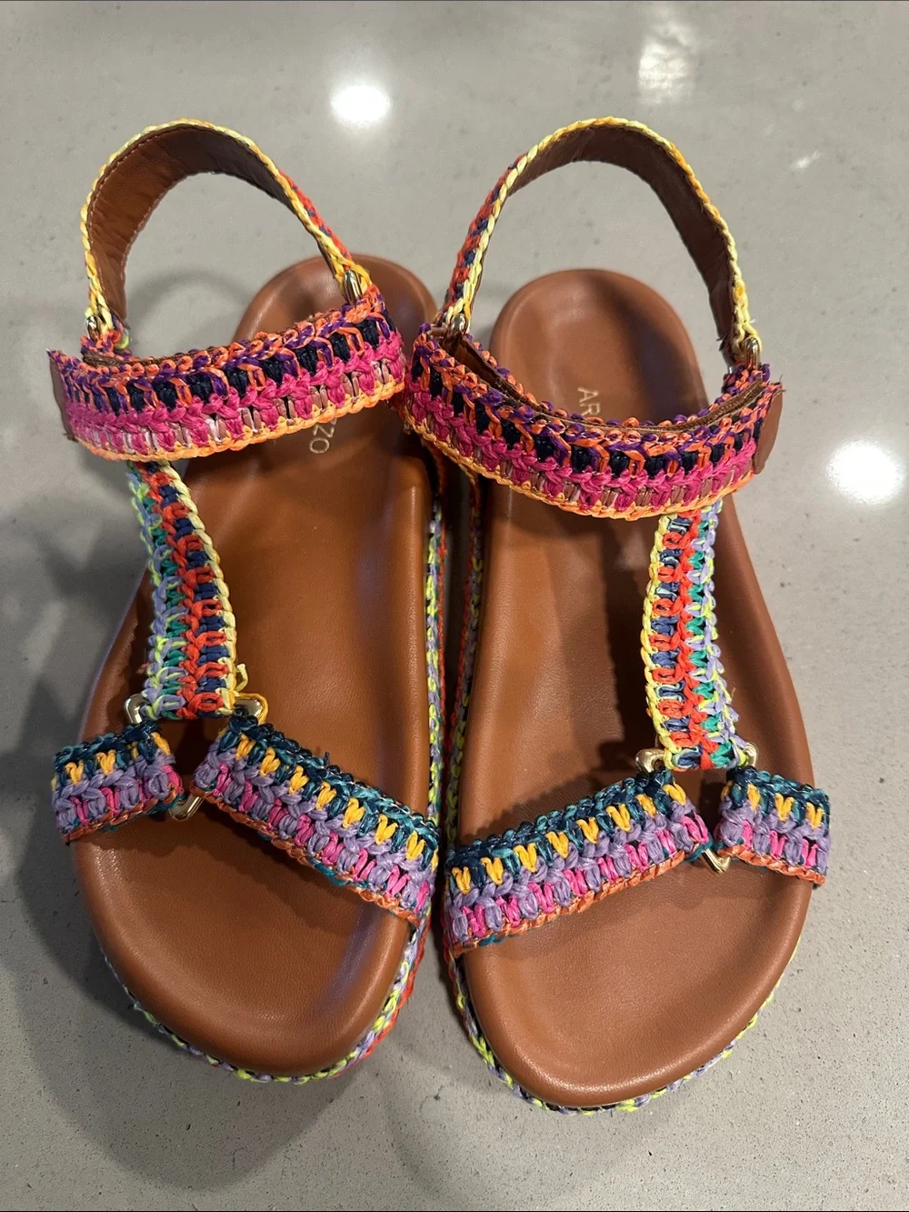Multicolor Crochet-Strap Flatform Sandals